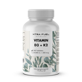 Vitamine D3 + K2 en comprimés - 20.000 U.I. + 200mcg - 100% pure & hautement dosée