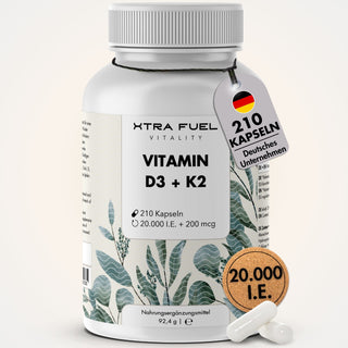 Vitamin D3/K2 capsules MK7 all-trans - 20,000 I.U. + 200 μg - 210 capsules per jar
