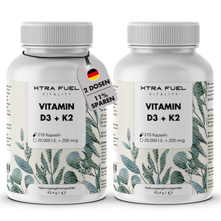 Vitamine D3 + K2-capsules - 20.000 I.U. + 200mcg - zeer zuiver & vegetarisch