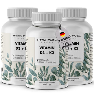 Vitamine D3 + K2-capsules - 20.000 I.U. + 200mcg - zeer zuiver & vegetarisch