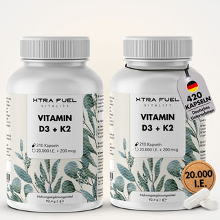 Vitamin D3/K2 capsules MK7 all-trans - 20,000 I.U. + 200 μg - 210 capsules per jar