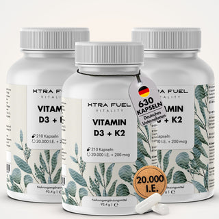 Vitamin D3/K2 capsules MK7 all-trans - 20,000 I.U. + 200 μg - 210 capsules per jar