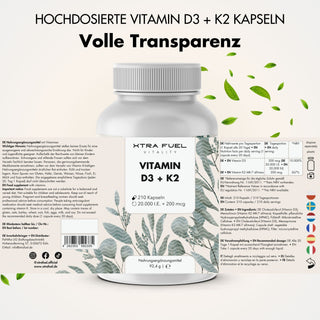 Capsules de vitamine D3 + K2 - 20 000 UI + 200 mcg - hautement pures et végétariennes