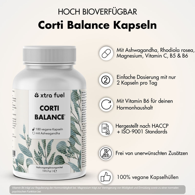 Corti Balance* - Cortisol Kapseln* - Nährstoffmix mit Ashwagandha, Rhodiola & Vitamin B6