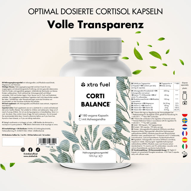 Corti Balance* - Cortisol Kapseln* - Nährstoffmix mit Ashwagandha, Rhodiola & Vitamin B6