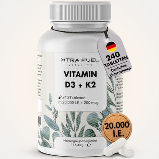 Vitamine D3/K2 comprimés MK7 all-trans - 20.000 I.U. + 200 μg - 240 comprimés par boîte