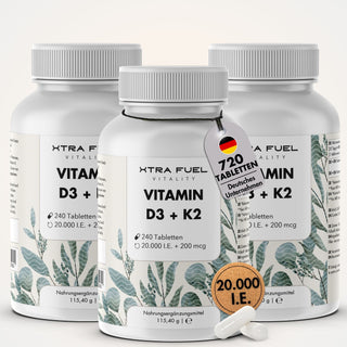 Vitamine D3/K2 comprimés MK7 all-trans - 20.000 I.U. + 200 μg - 240 comprimés par boîte